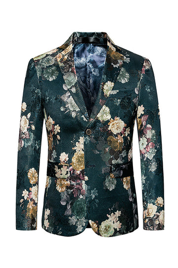 Floral Printed Notched Lapel Men's Formal Blazer